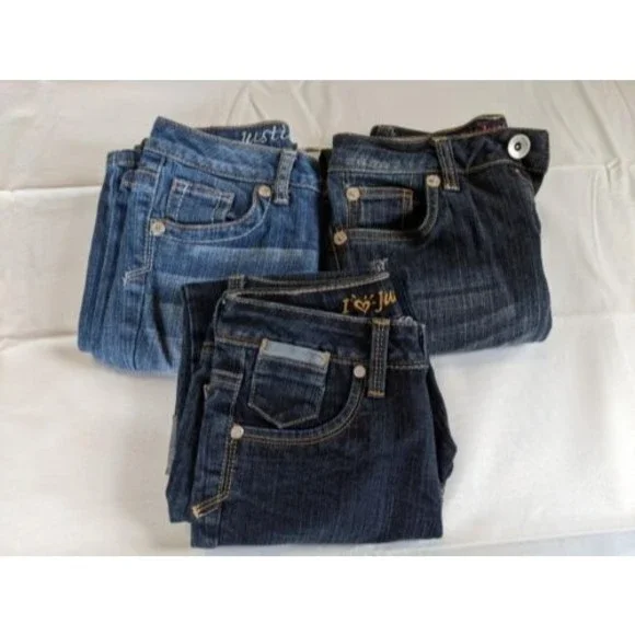 Justice Blue Denim Jeans Girls size 10R Capris Set of 3 Distressed Dark Wash - Picture 3 of 14